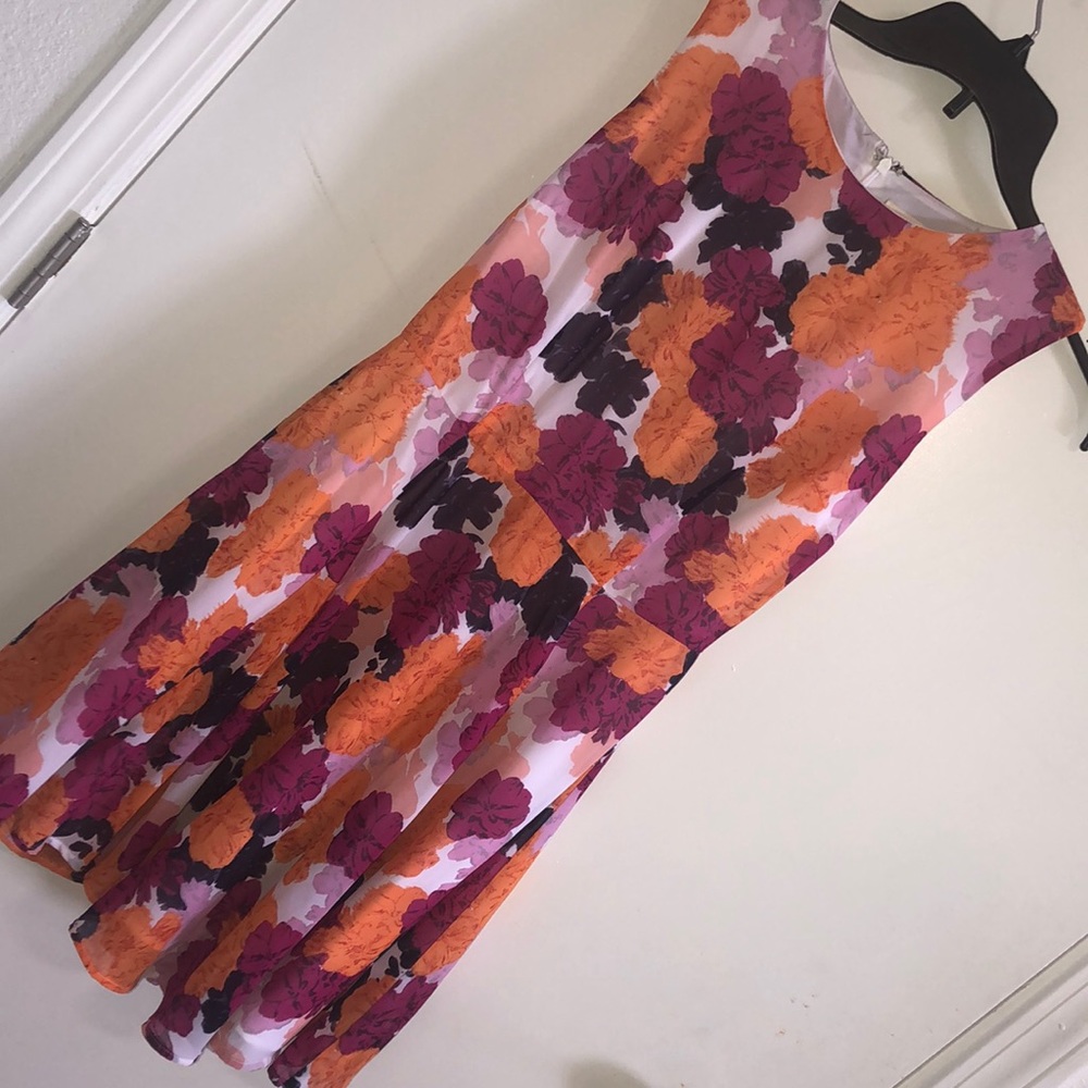 Orange and purple floral dress.